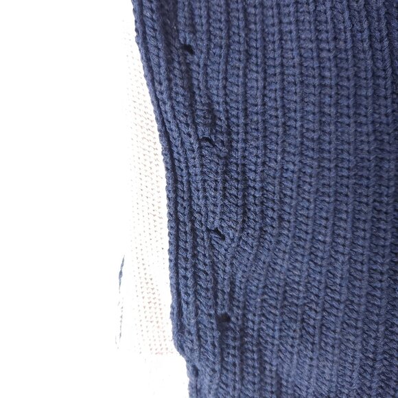 360 Sweater Knit V-Neck Sweater Womens Large Blue Light Tan Side Perforations - Picture 10 of 14